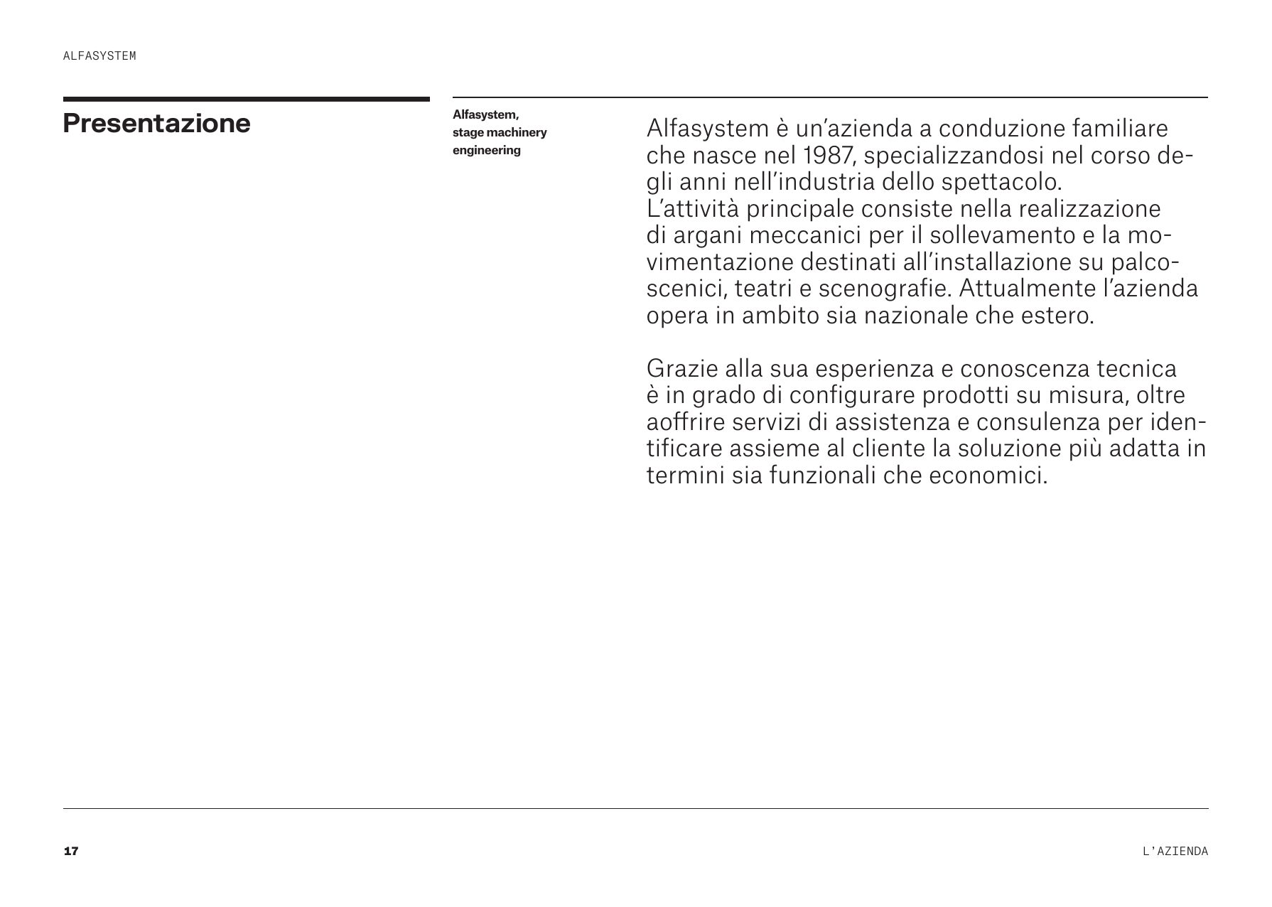 Pagina del brand book con la presentazione dell’azienda Alfasystem