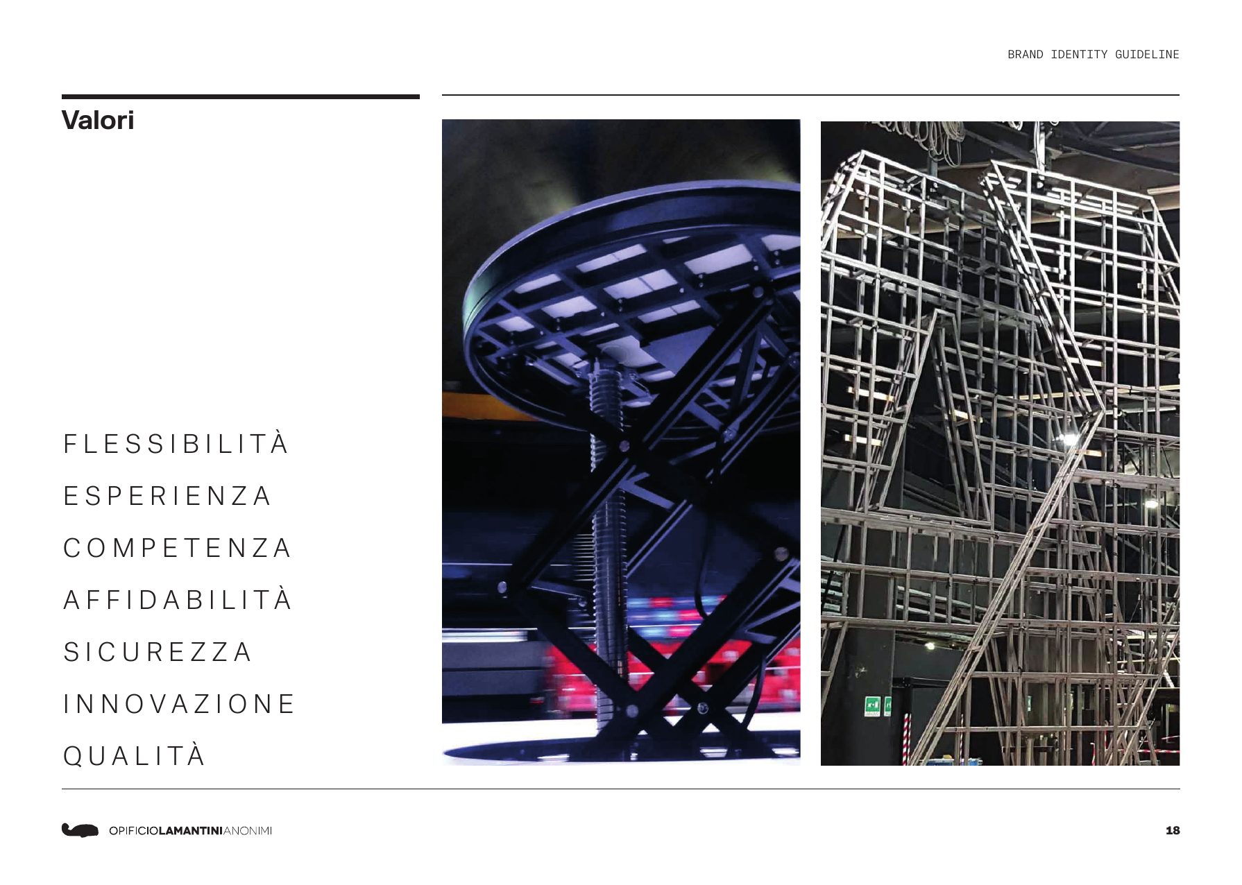 Pagina del brand book con i sette valori di Alfasystem