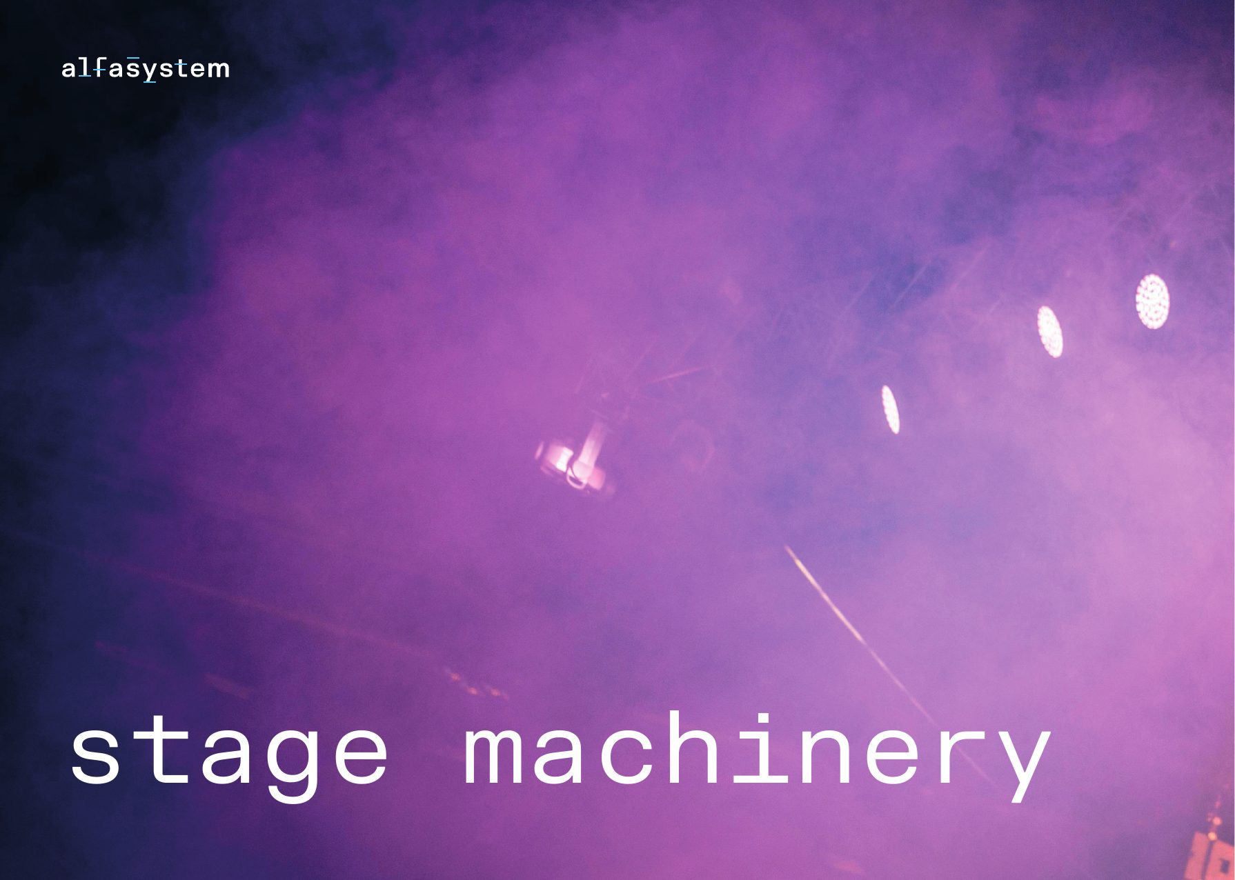 Pagina del brand book con la scritta stage machinery su una foto di palcoscenico