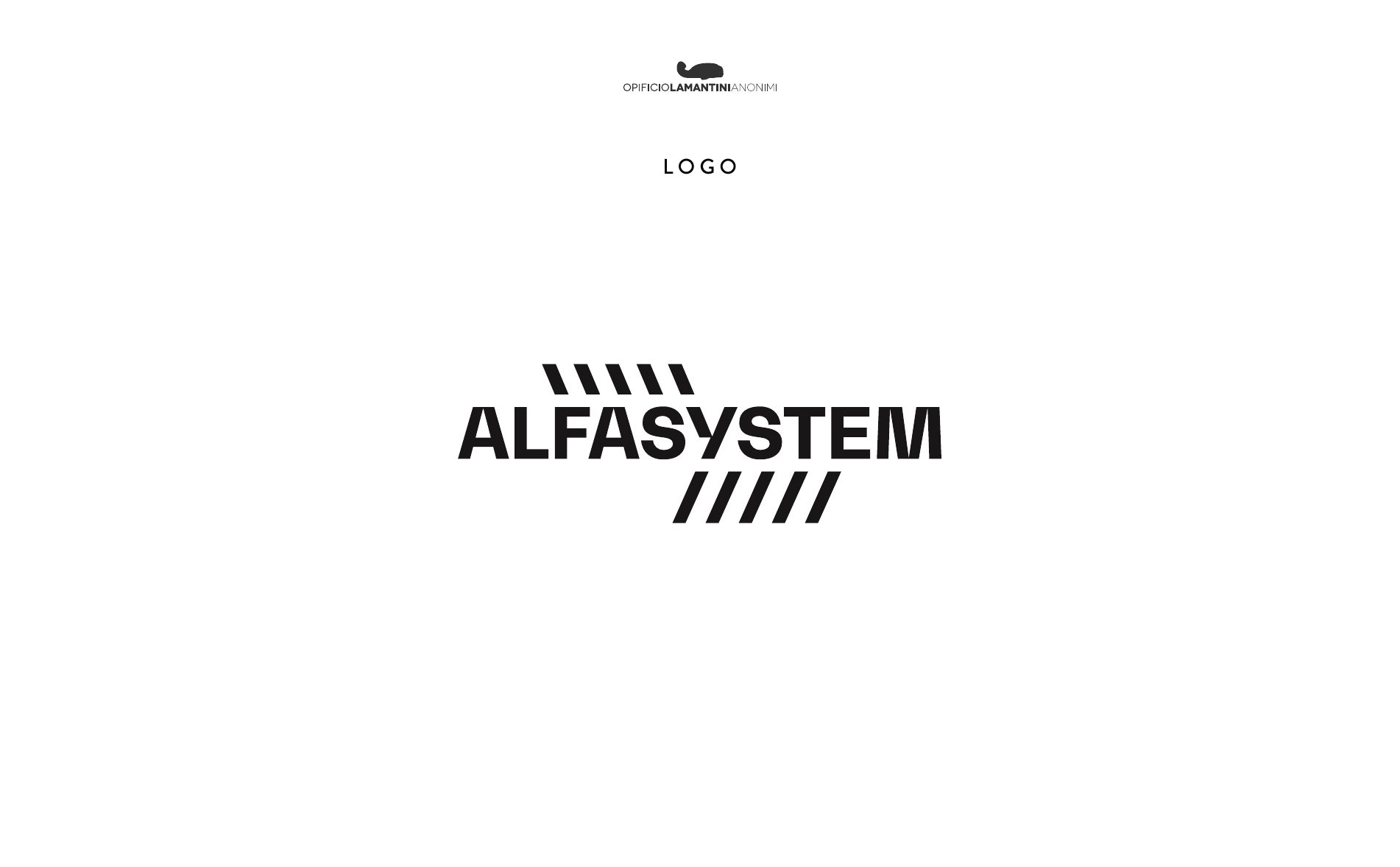 Slide con il logotipo Alfasystem accostato ai segni grafici