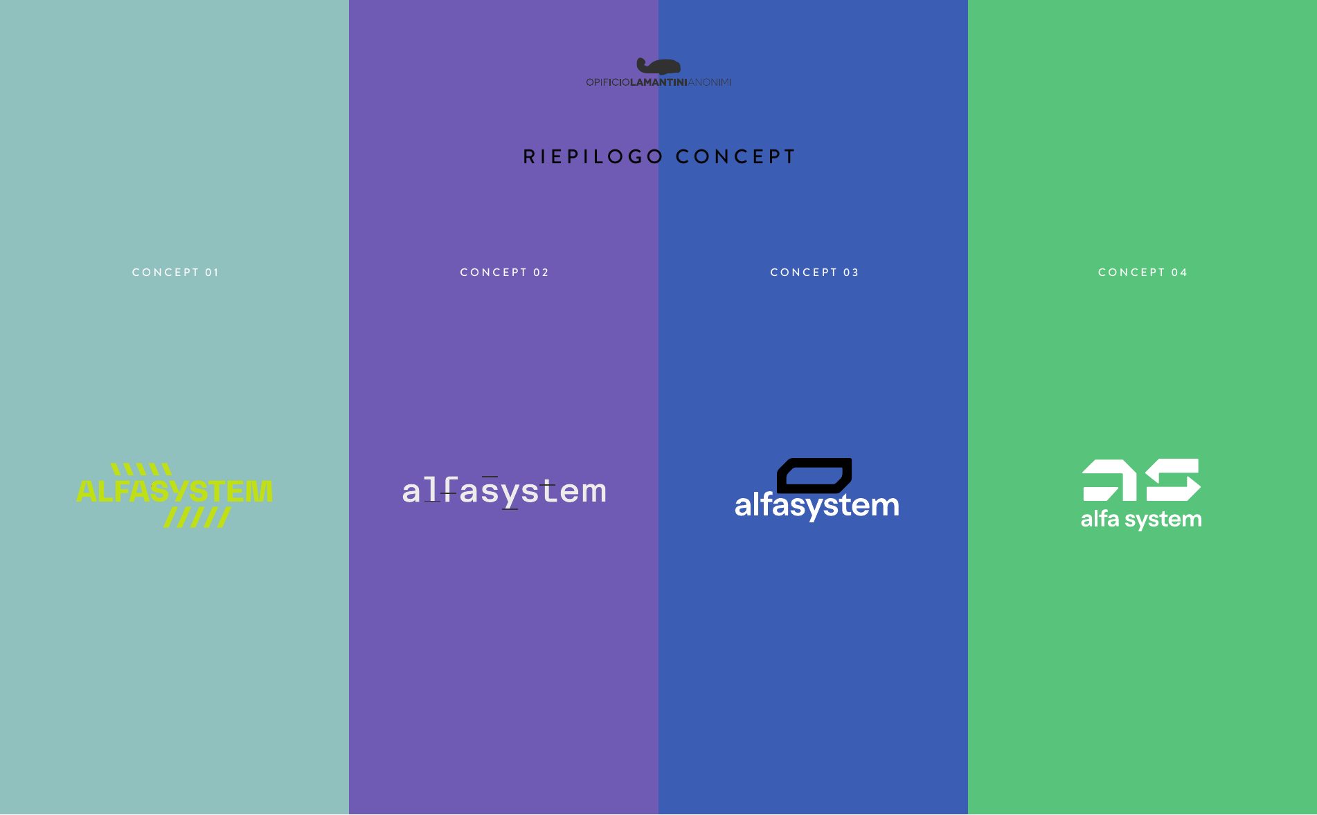 Riepilogo dei concept presentati, uno per colonna di colore