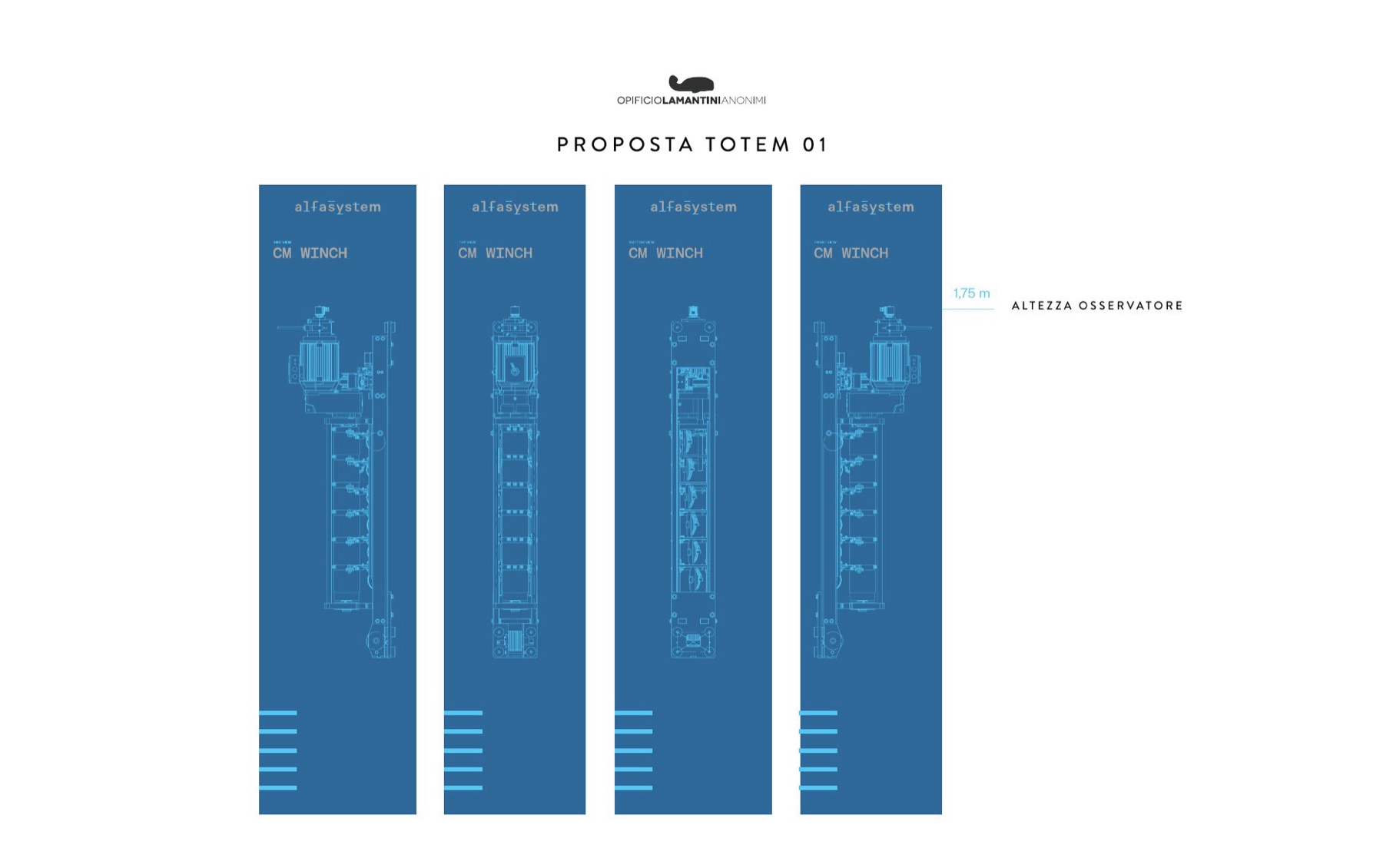Proposta di totem 01 con i disegni tecnici degli argani