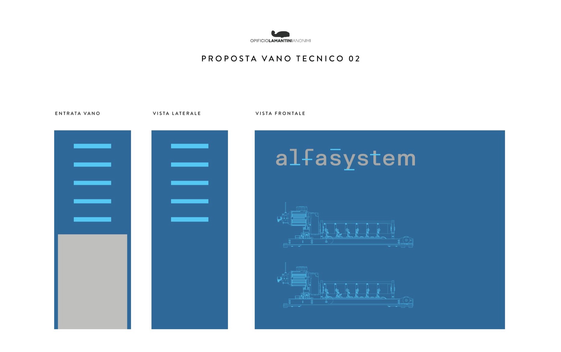 Seconda proposta di rivestimento del vano tecnico con i disegni delle macchine