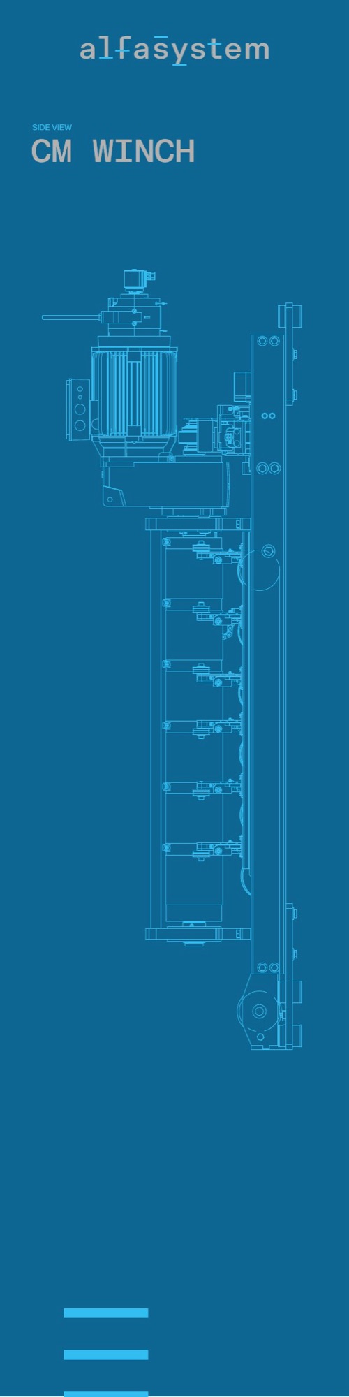 Totem verticale con il disegno tecnico di un argano CM Winch