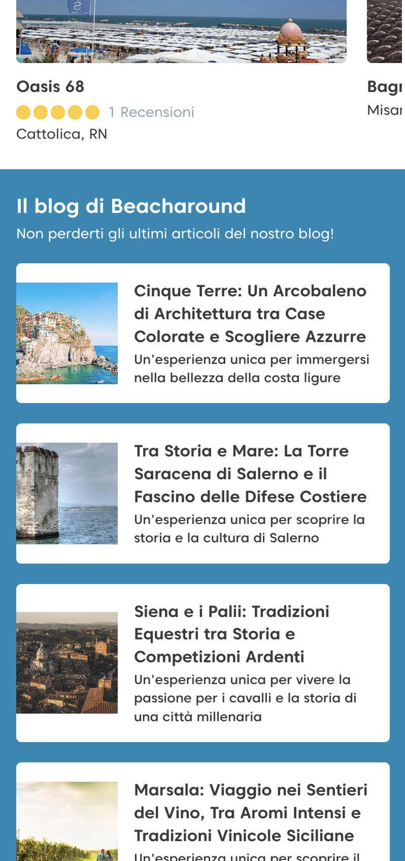 Portale Beacharound su smartphone: il blog con gli itinerari