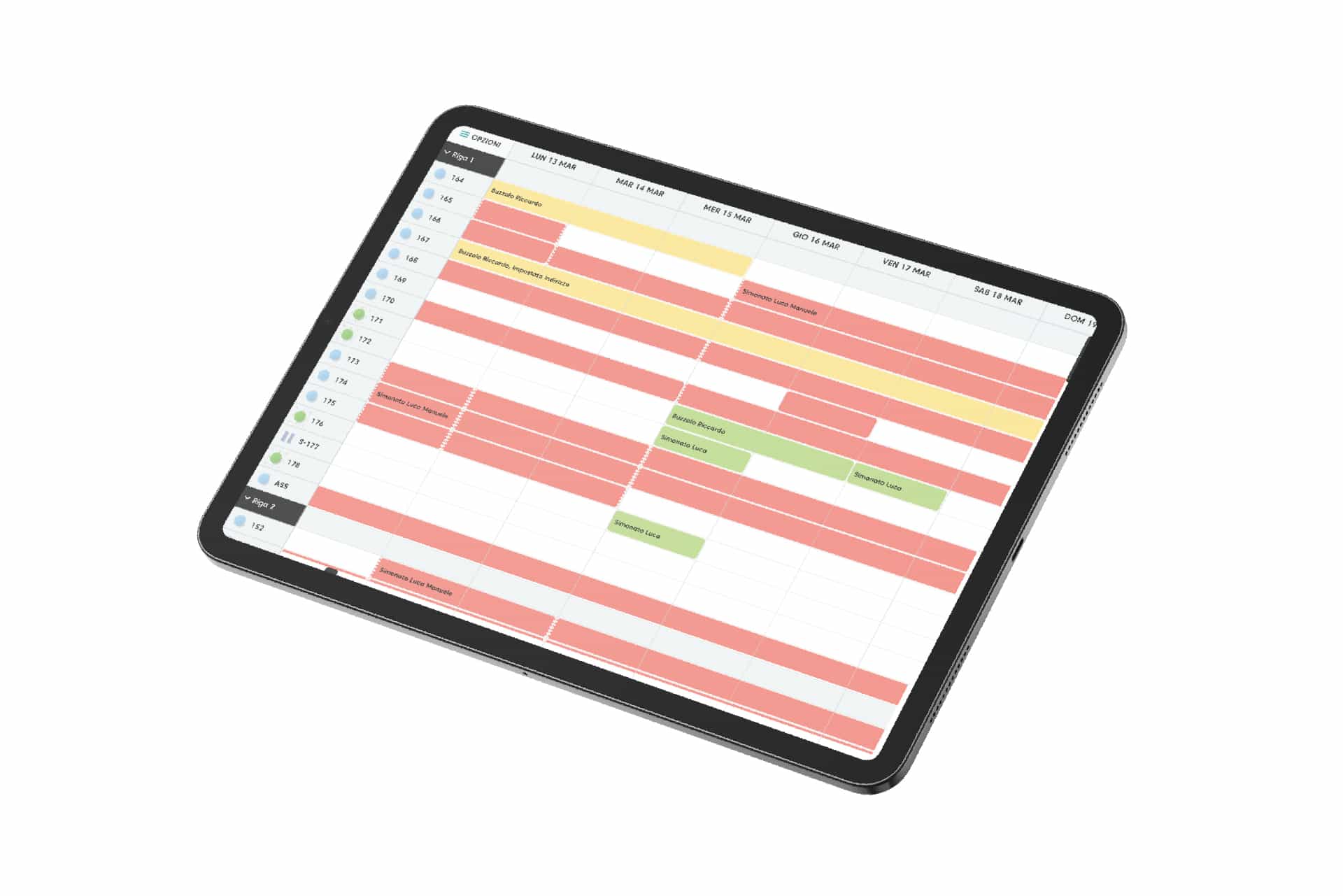 Il planner di Beacharound Business su tablet, con le prenotazioni per giorno e per ombrellone