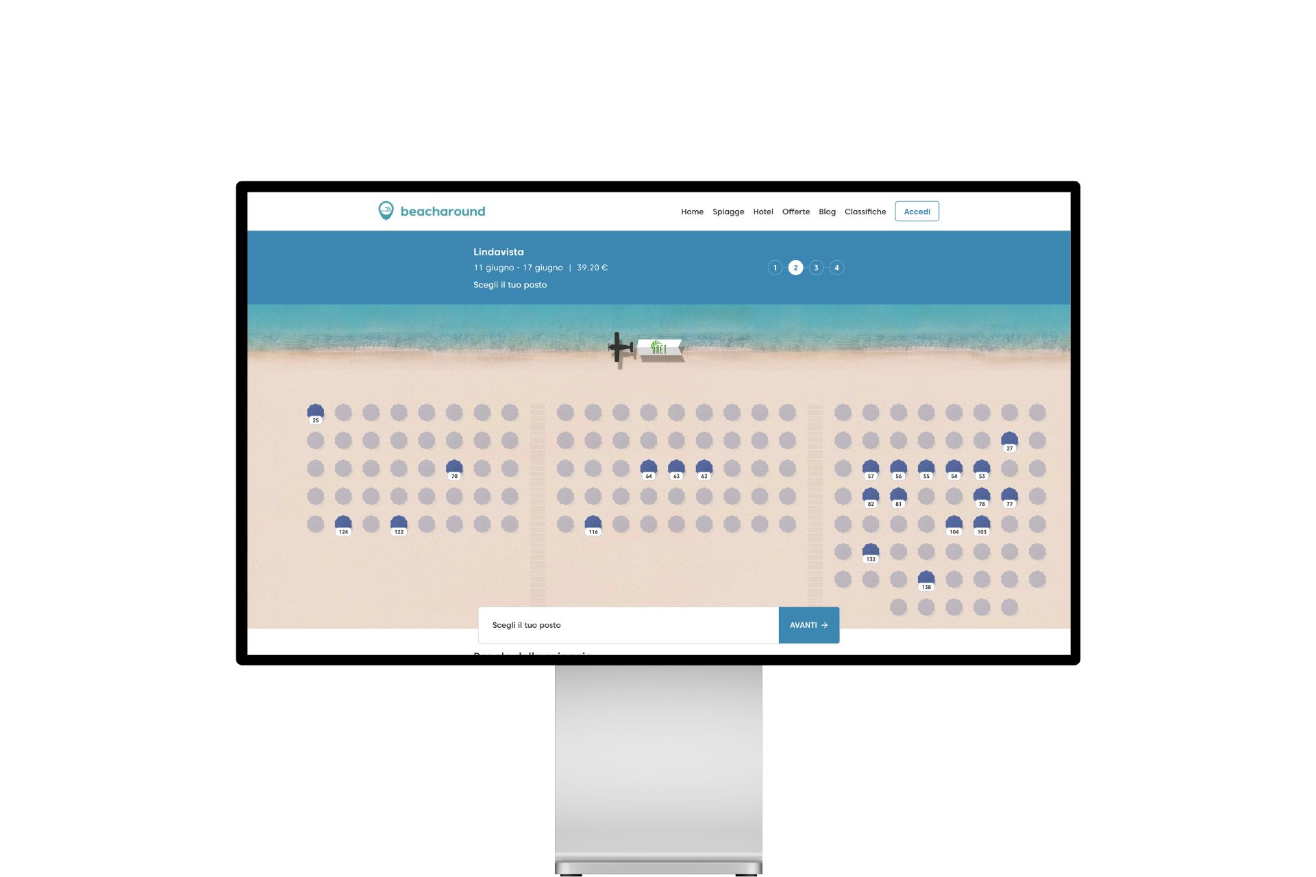 La mappa della spiaggia nel portale per il cliente finale, su monitor