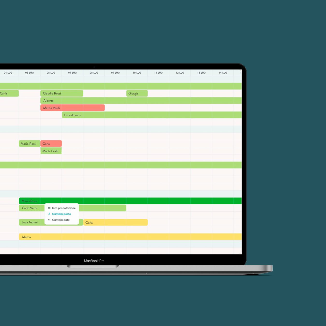 Il planner delle prenotazioni di Beacharound Business su un portatile