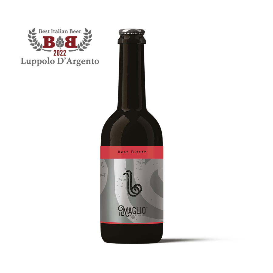 Best Bitter: bottiglia con etichetta argento e fascia rossa