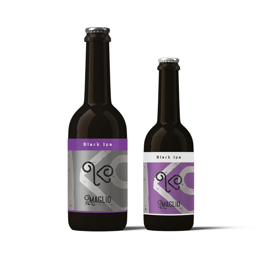 Black IPA: bottiglie con etichetta argento e viola