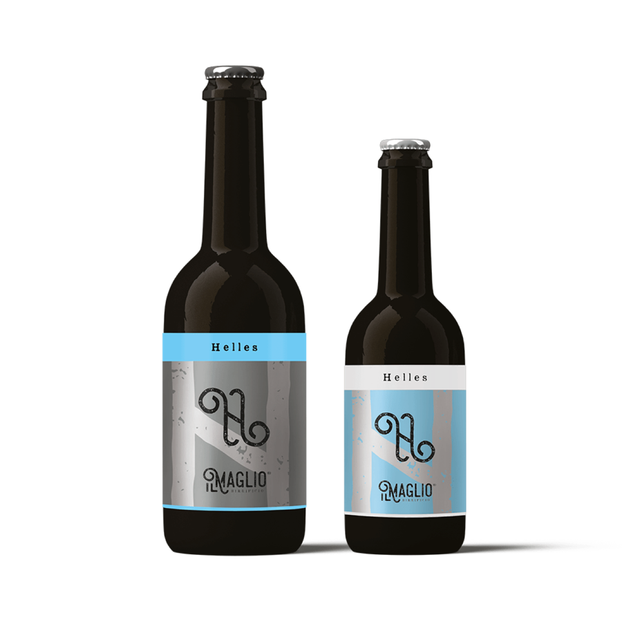 Helles: bottiglie con etichetta argento e azzurra