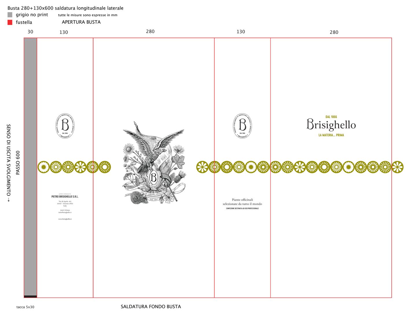 Tracciato del sacchetto Brisighello, seconda ipotesi grafica