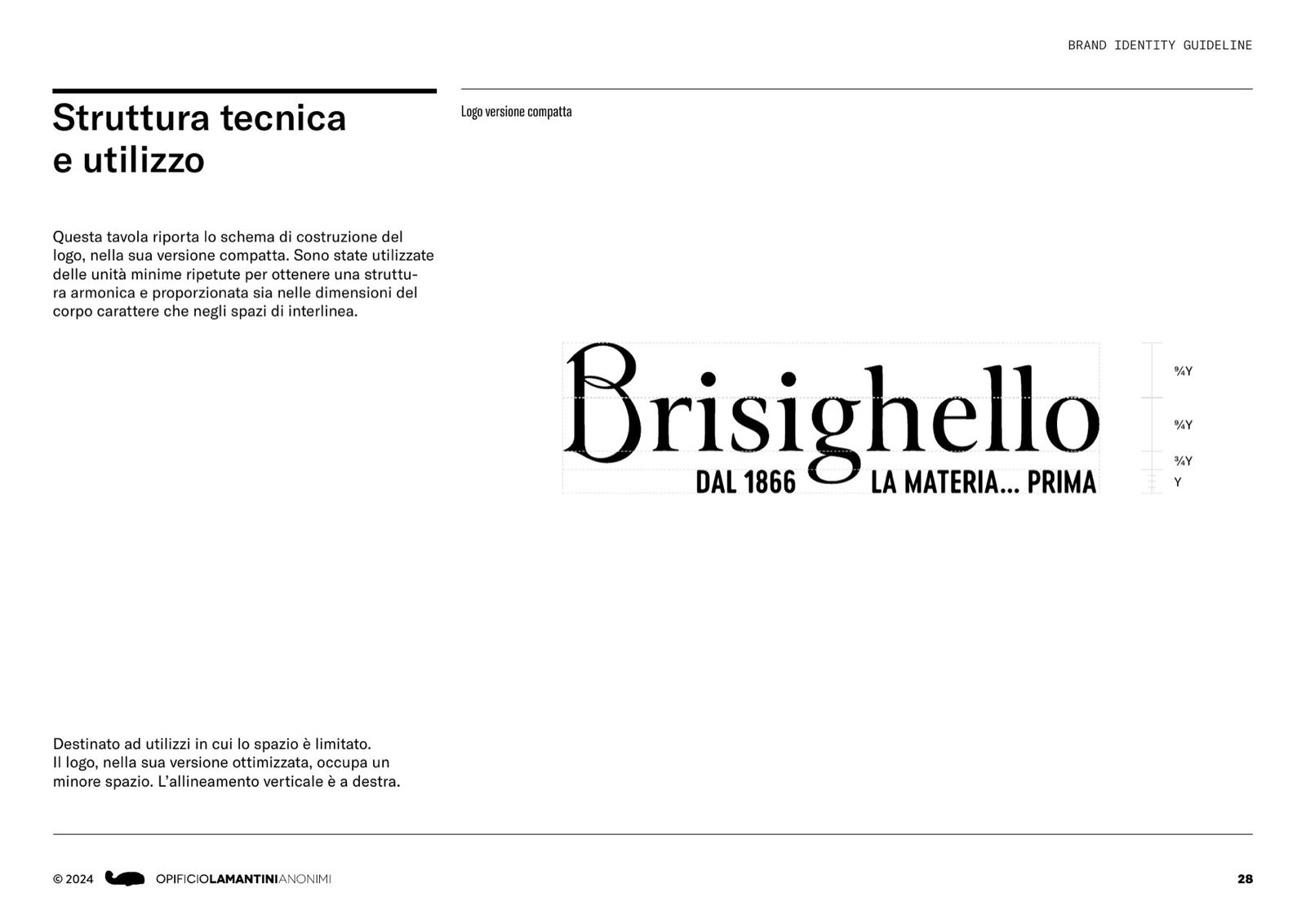 Pagina del brand book con la struttura tecnica del logo in versione compatta
