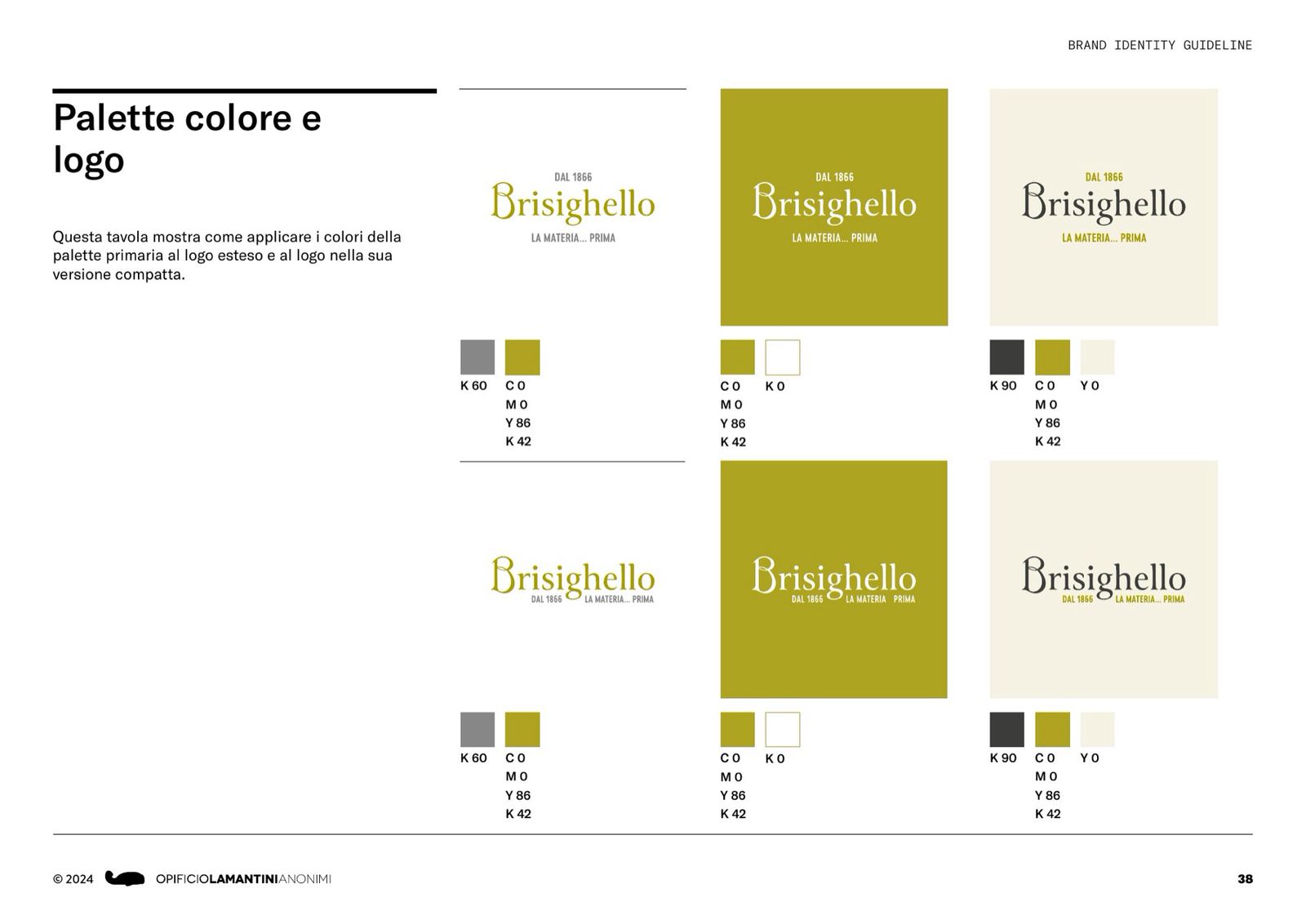 Pagina del brand book con l’applicazione della palette al logo