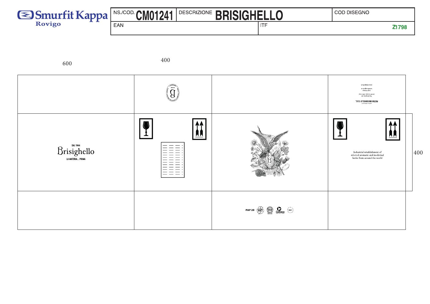 Tracciato della scatola Brisighello da 600 × 400 × 400 mm