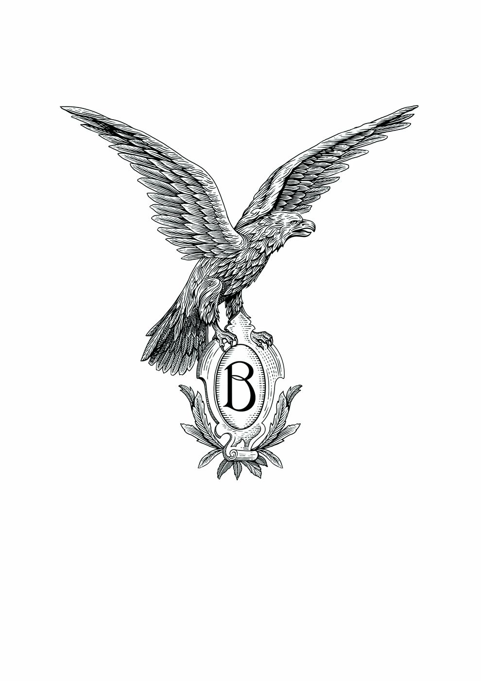 Illustrazione: l’aquila con il monogramma B, incisa a tratto