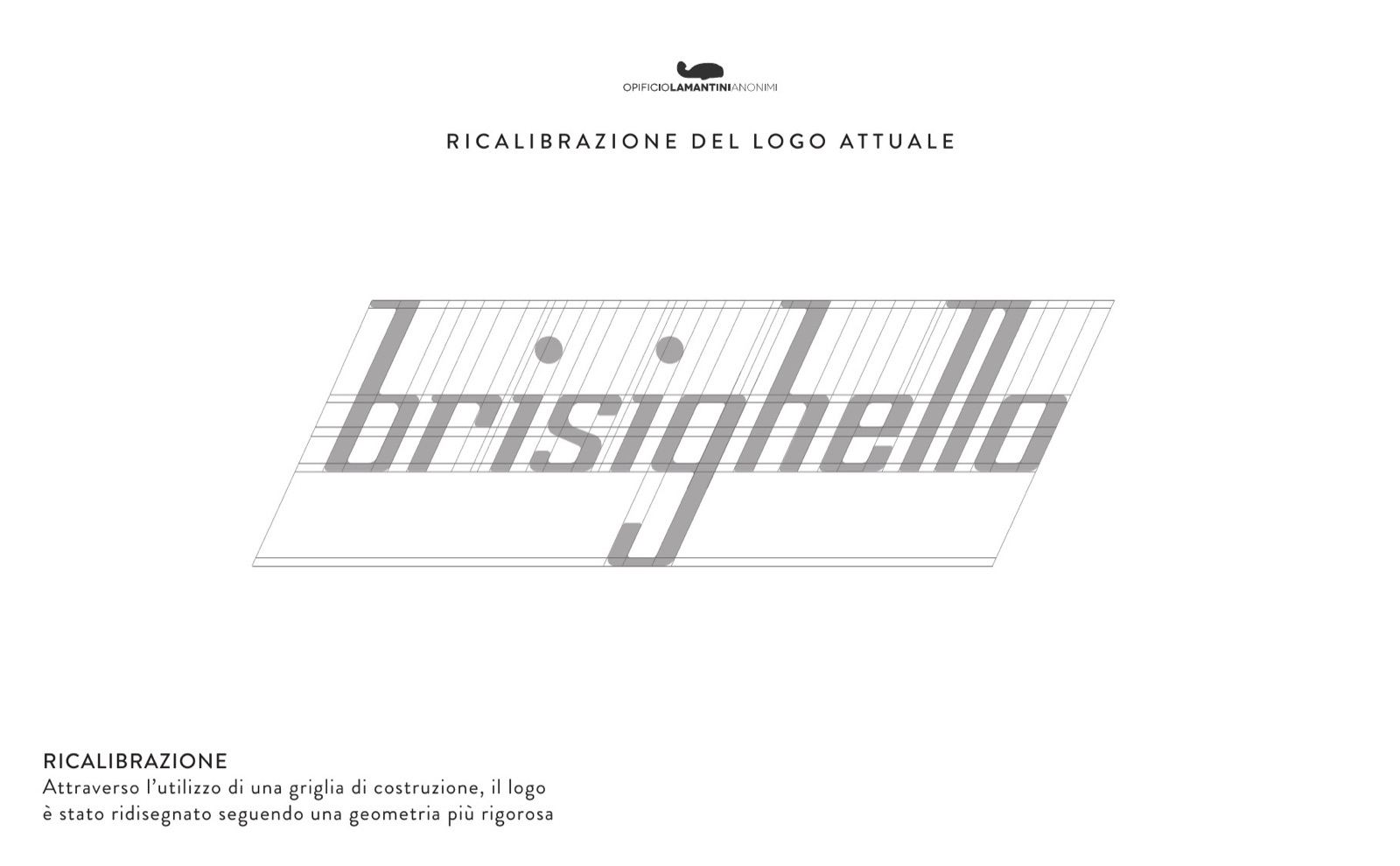 Slide sulla ricalibrazione del logo attuale su una griglia di costruzione