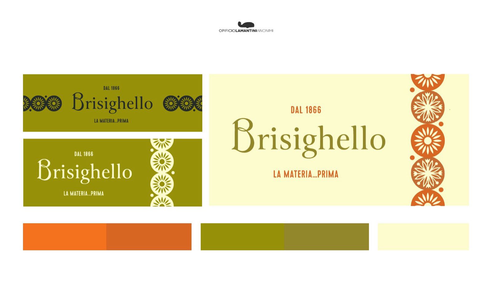 Slide con i primi esempi di linguaggio grafico: etichette e fasce colorate