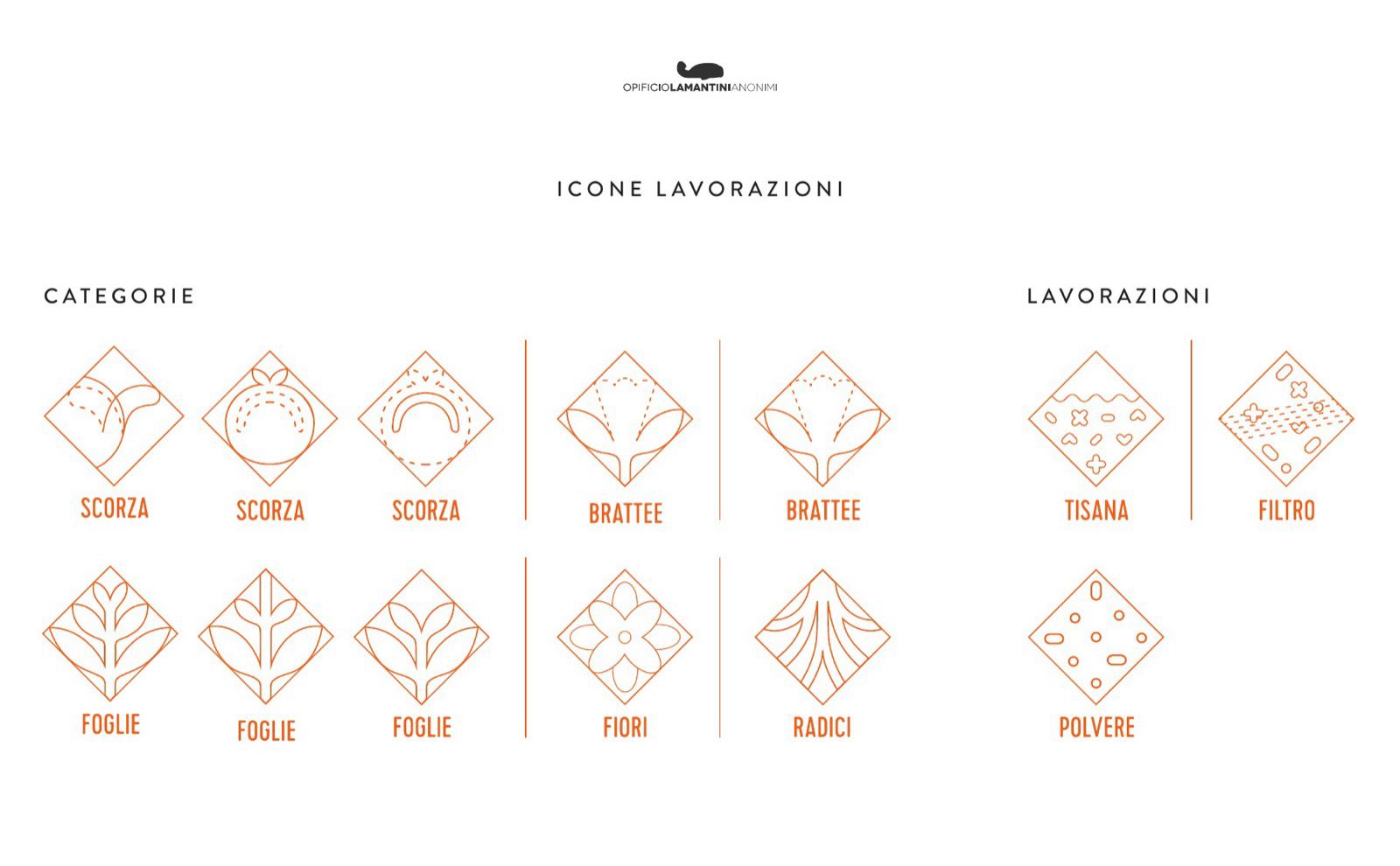 Slide con il set esteso delle icone di categoria e lavorazione