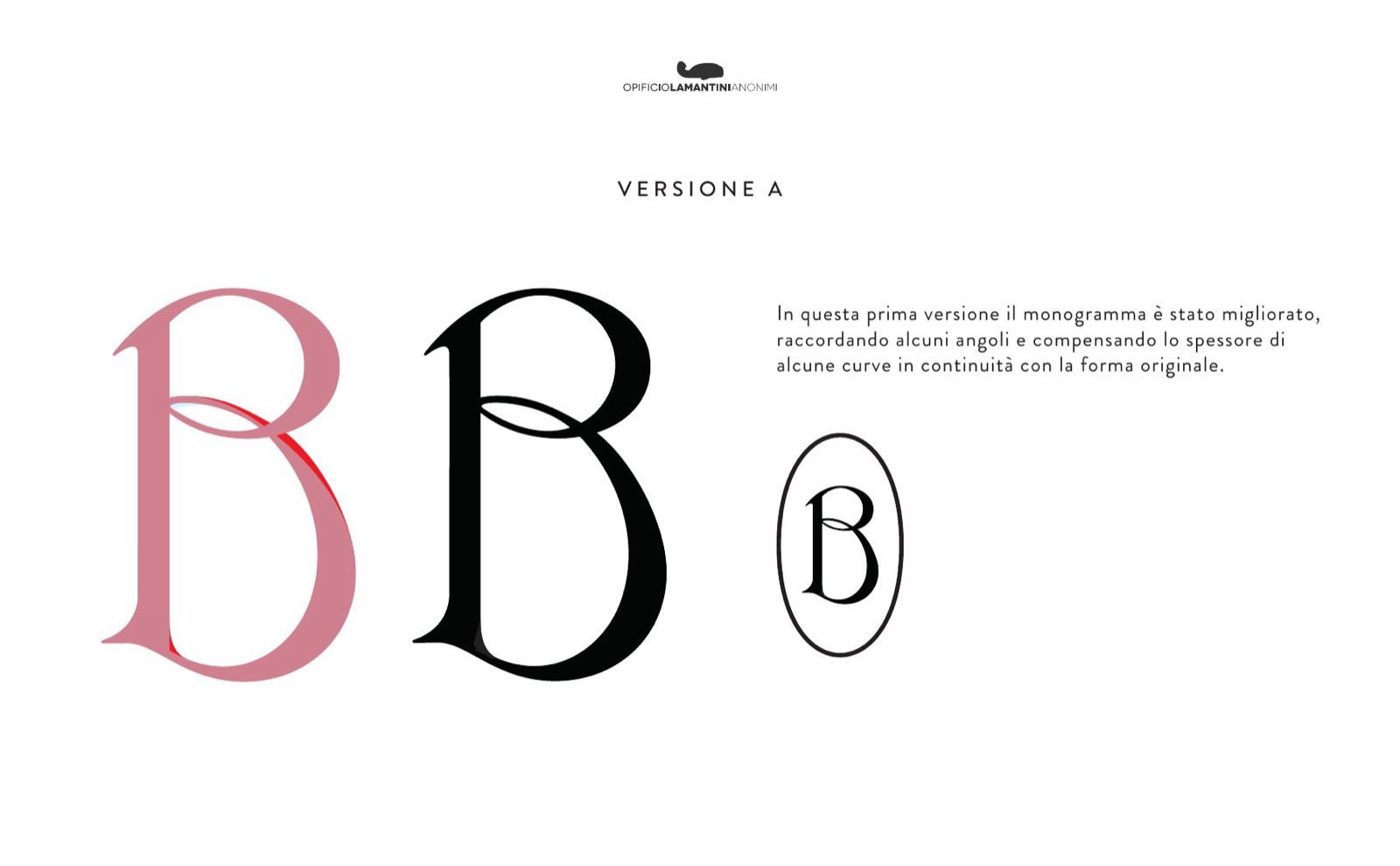 Slide della versione A del monogramma: angoli raccordati e spessori compensati
