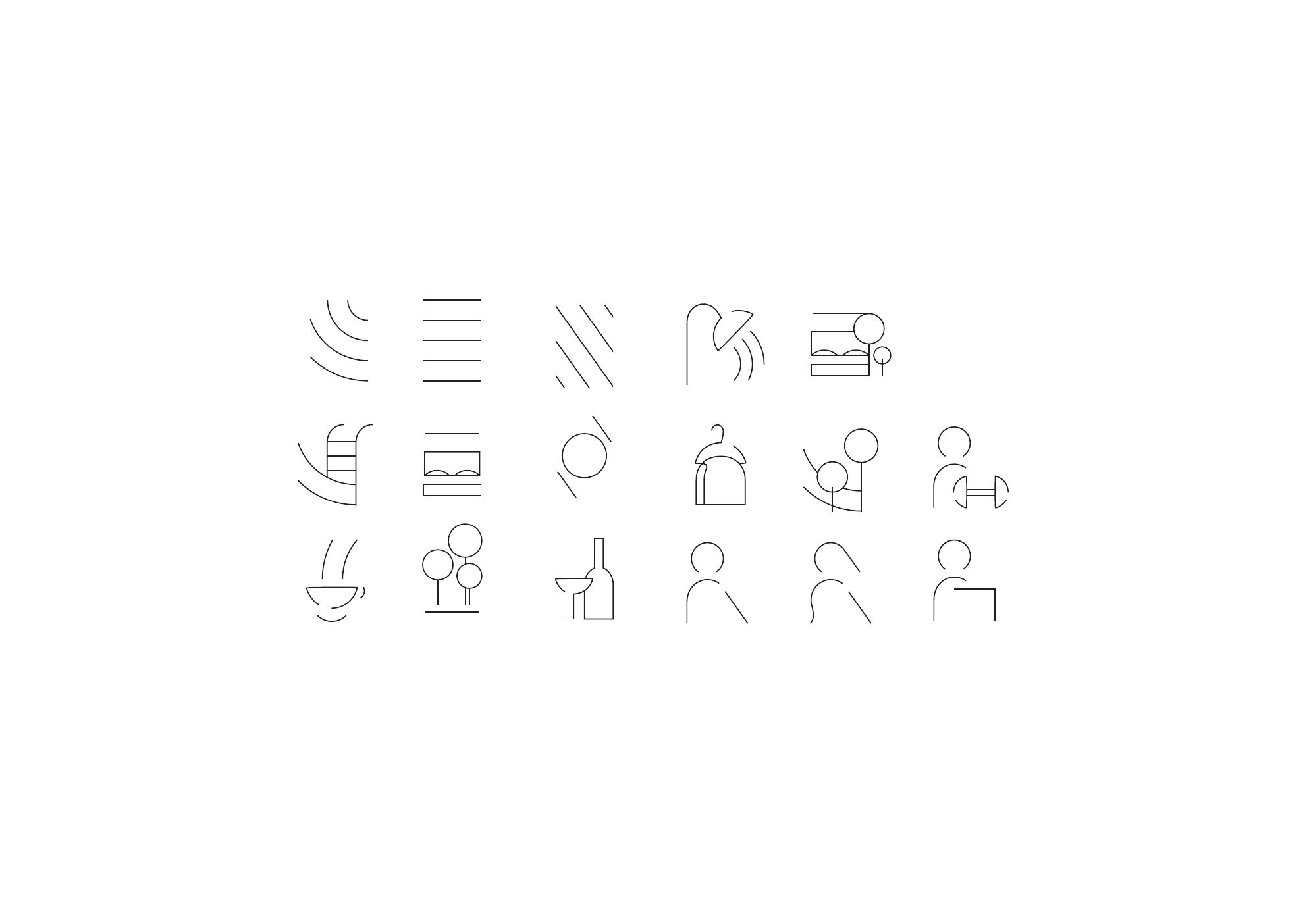 The seventeen Contraqua vector icons: water, spa, rooms, restaurant, accessibility