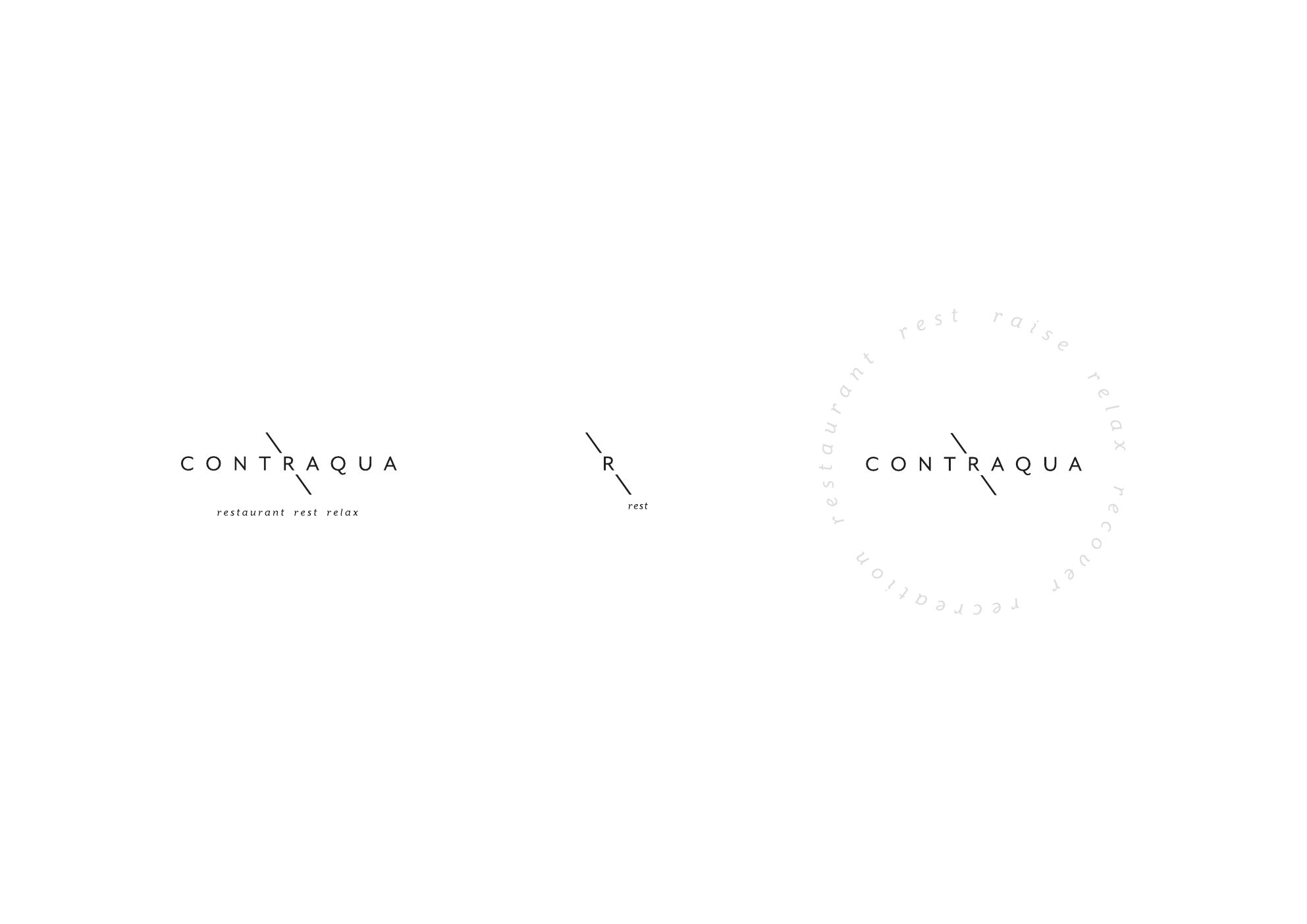 The Contraqua logo variants: logotype, monogram and circular version