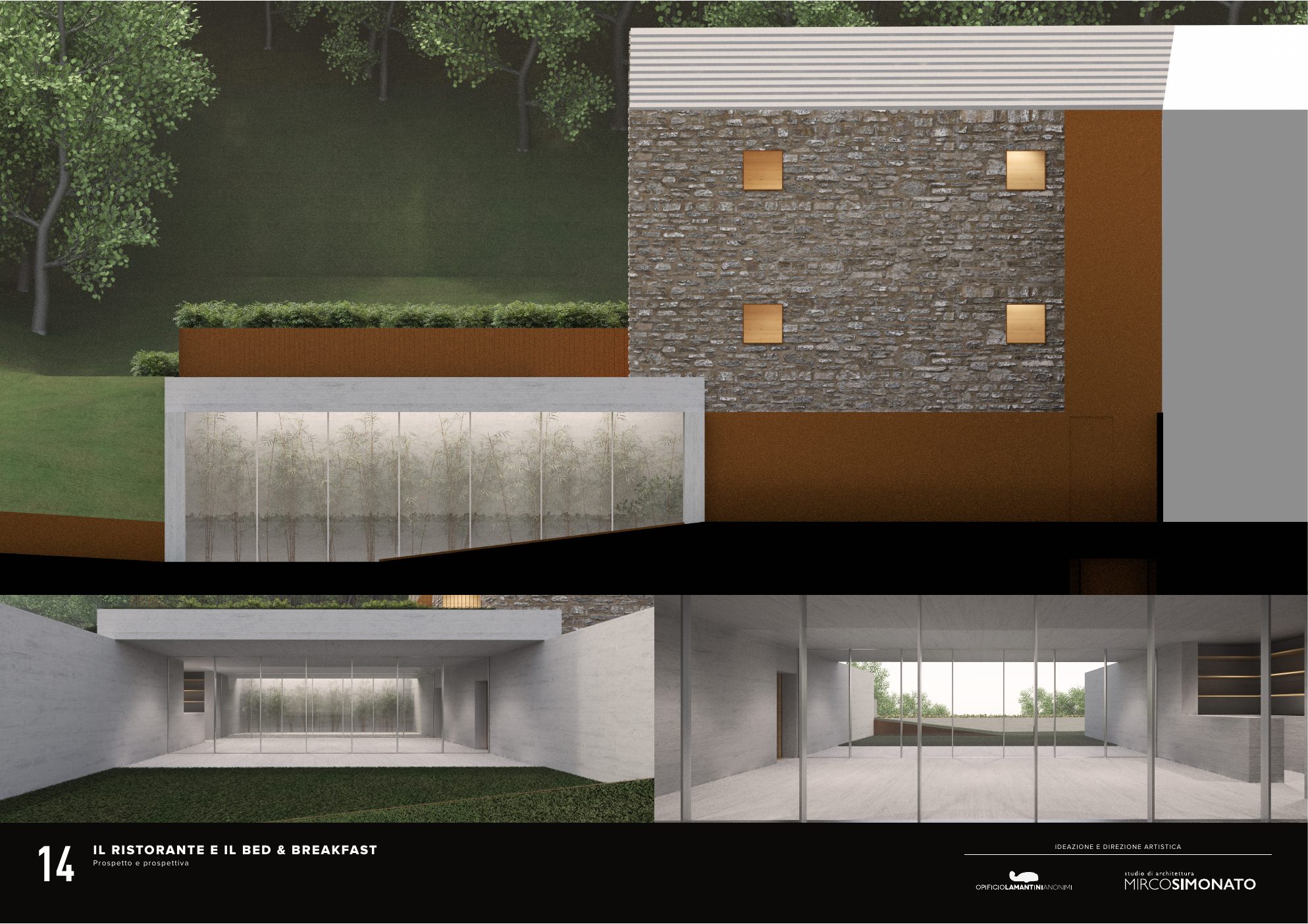 Board 14, the restaurant and the bed & breakfast: elevation and views