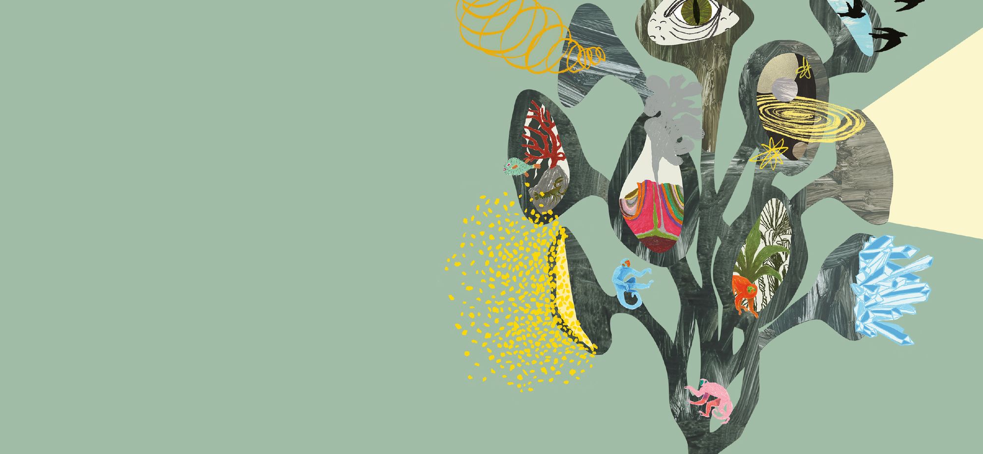 Banner del sito 2024 con l’illustrazione di Anna Marzuttini su fondo verde salvia