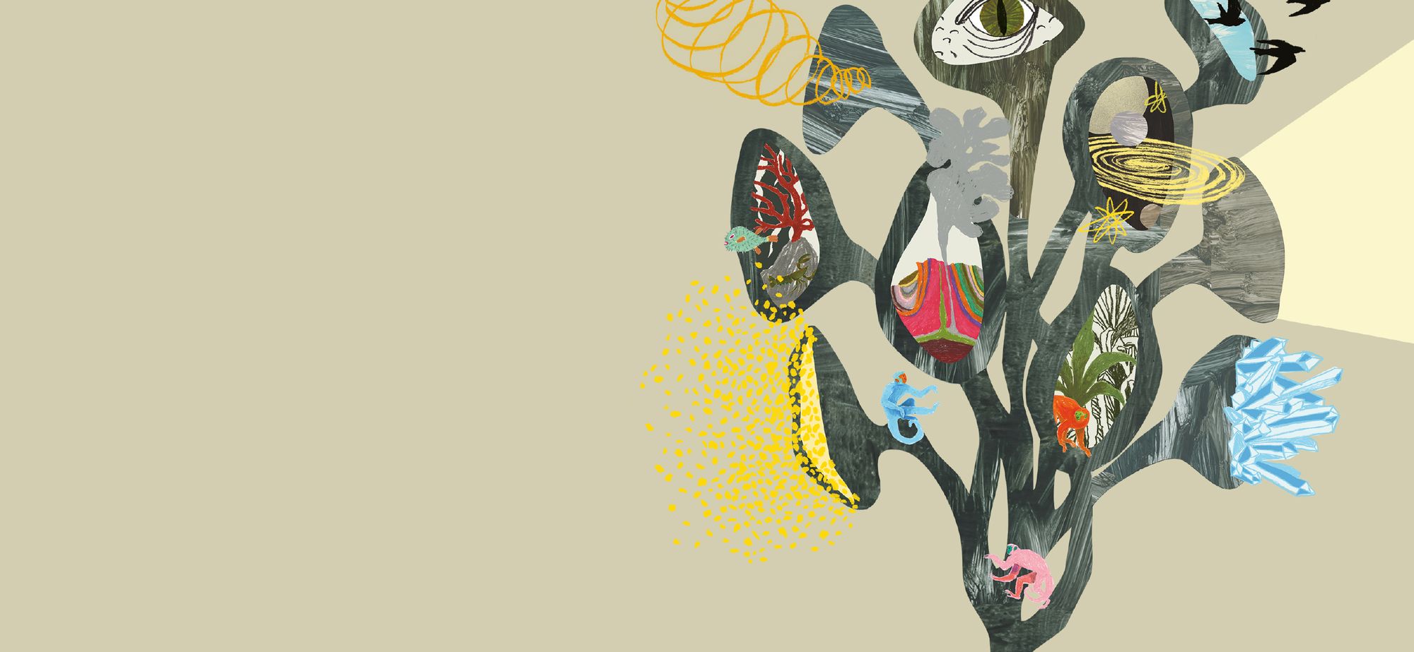 Banner del sito 2024 con l’illustrazione di Anna Marzuttini su fondo sabbia