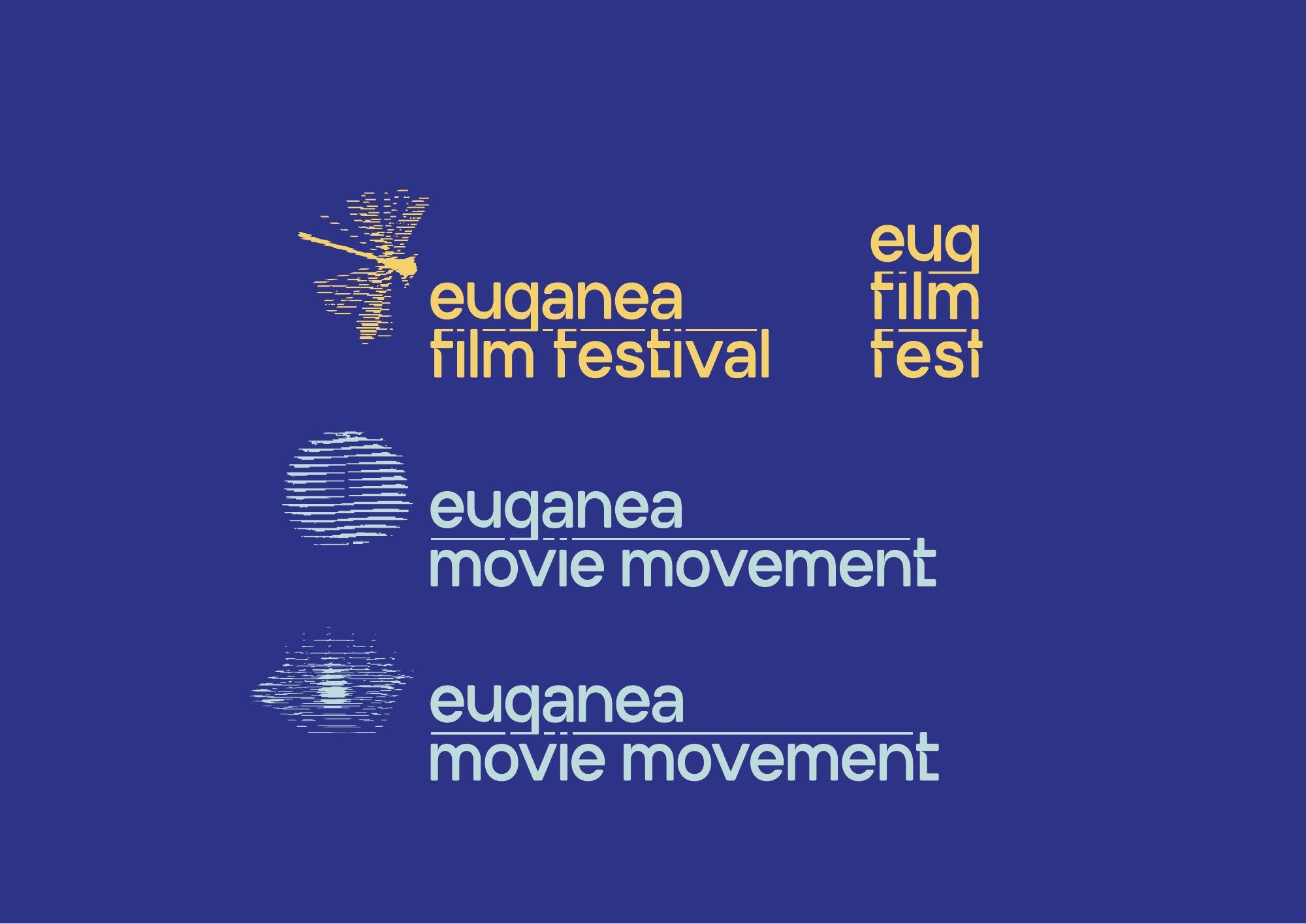 I marchi Euganea Film Festival, euq film fest ed Euganea Movie Movement in negativo su fondo blu