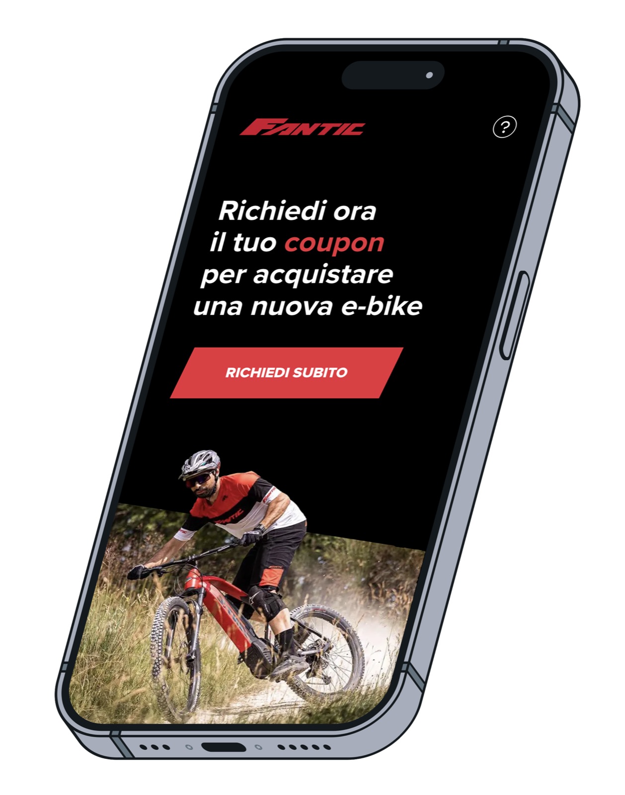 L’applicazione dei coupon Fantic su telefono: titolo, promessa e un solo pulsante