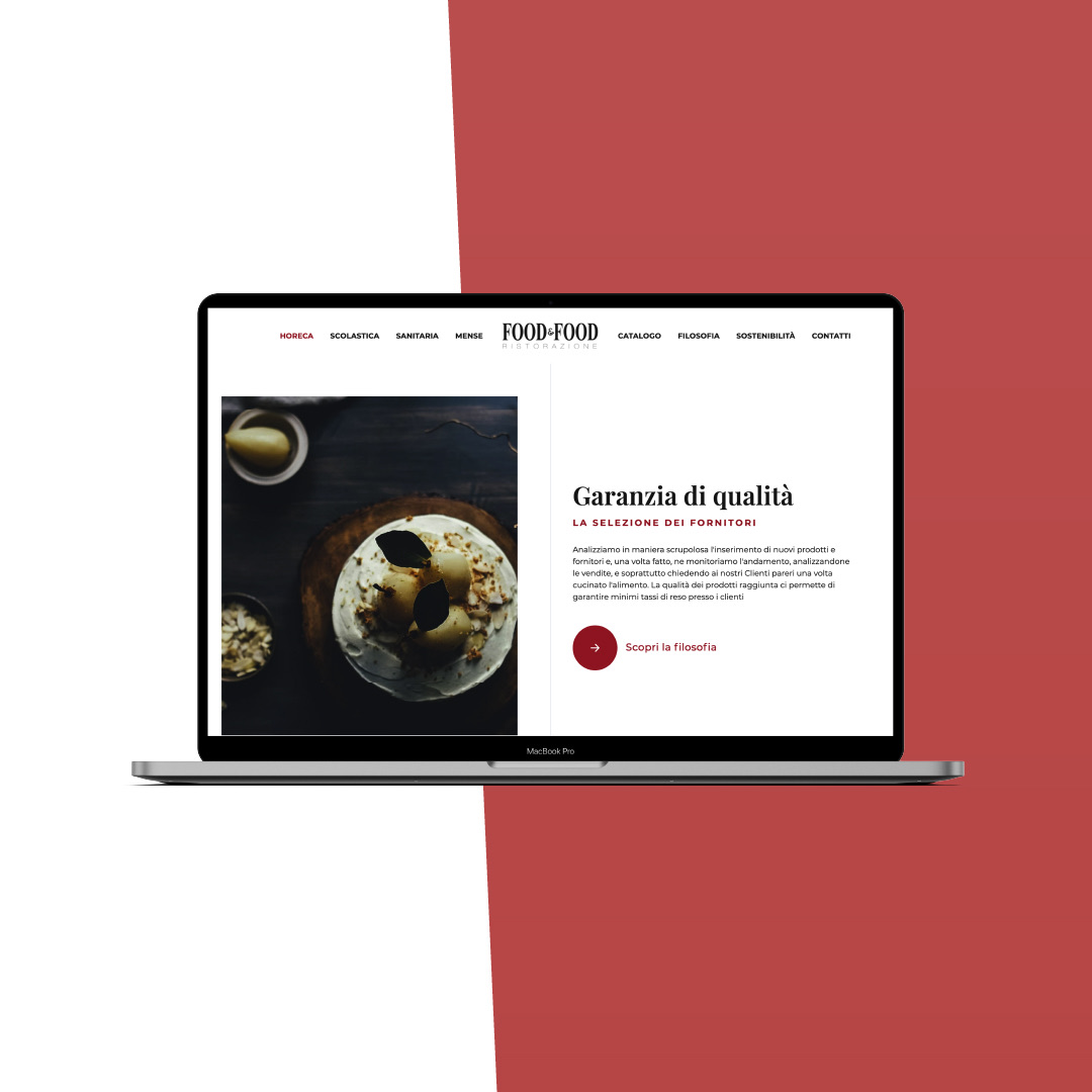 La sezione Garanzia di qualità, la selezione dei fornitori, del sito Food&Food su portatile