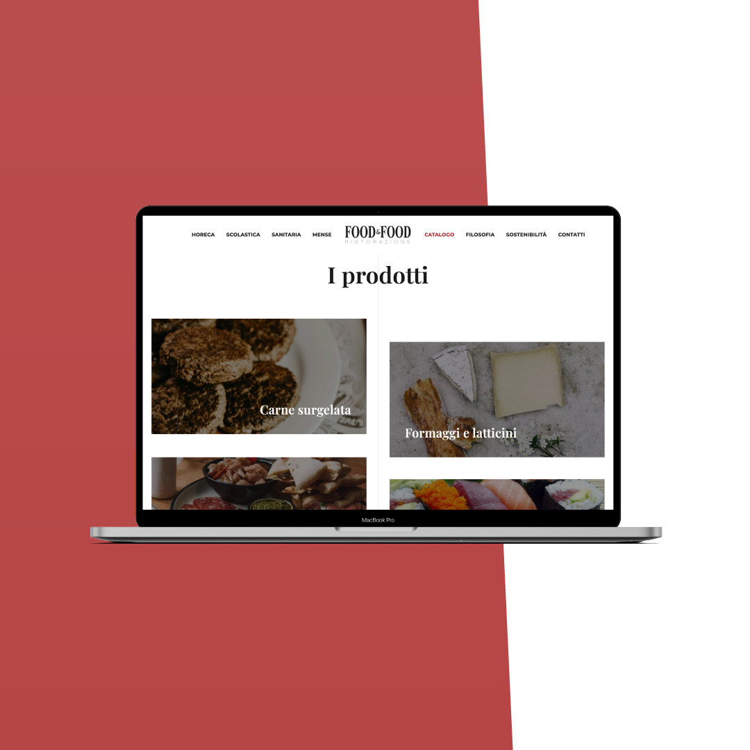 La pagina I prodotti del sito Food&Food su portatile: carne surgelata, formaggi e latticini