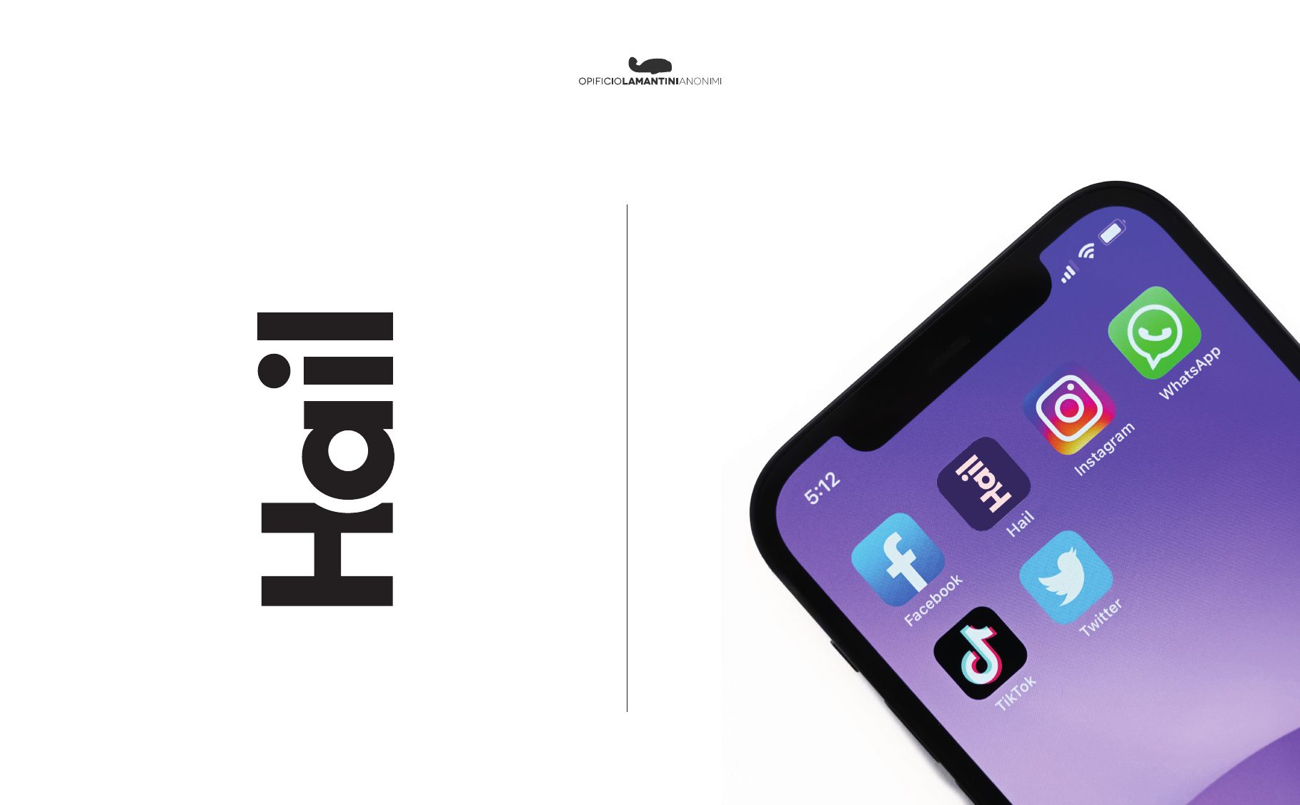 Strada 01, lettering: Hail in verticale e l’icona dell’app su smartphone
