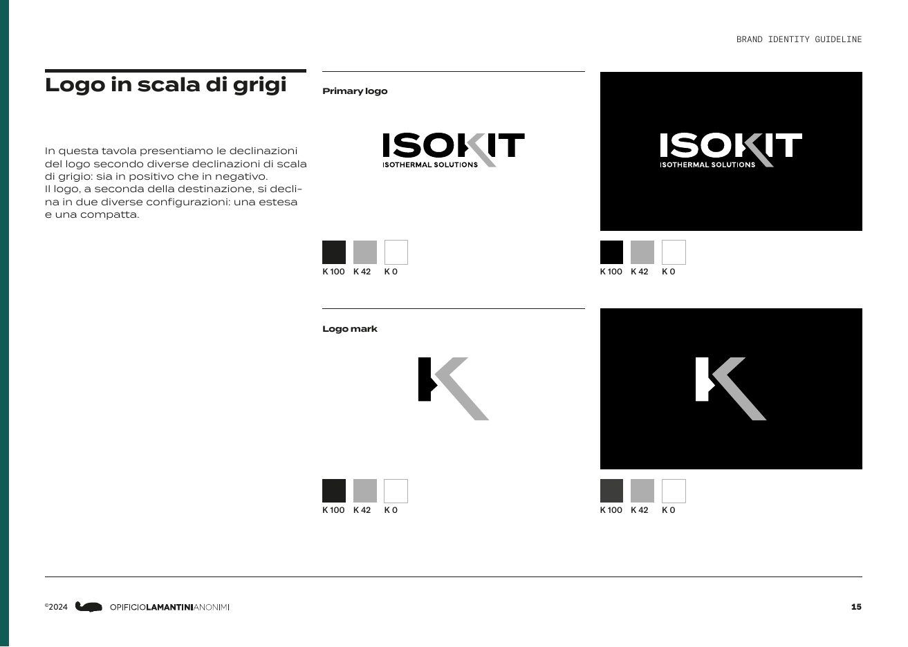 Brand guidelines Isokit: logo in scala di grigi