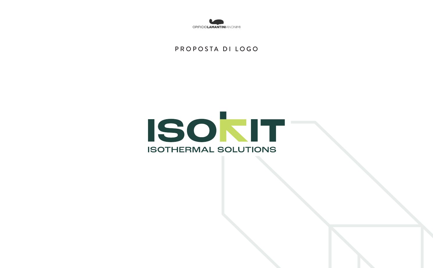 Concept 01 del marchio Isokit: lettering con volume isometrico