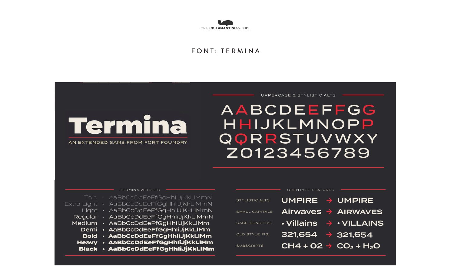 Studio tipografico con il carattere Termina