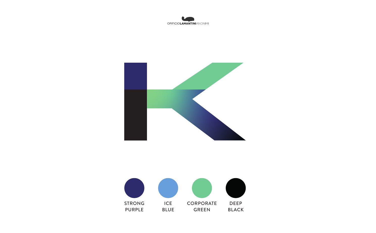 Concept 03 del marchio Isokit: K geometrica in blu e verde