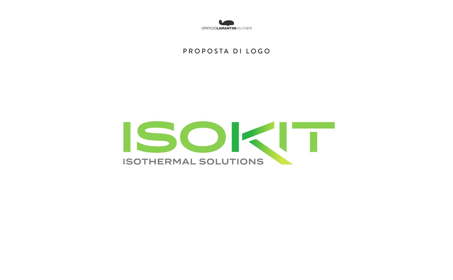 Concept 04 del marchio Isokit: lettering verde con payoff