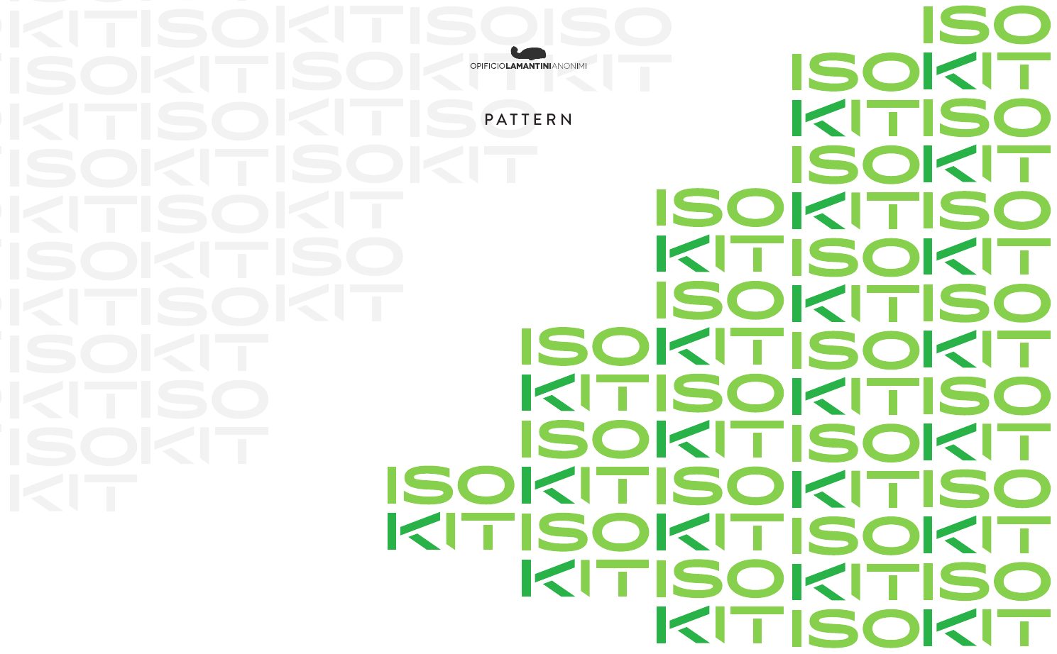 Pattern tipografico con le parole ISO e KIT ripetute