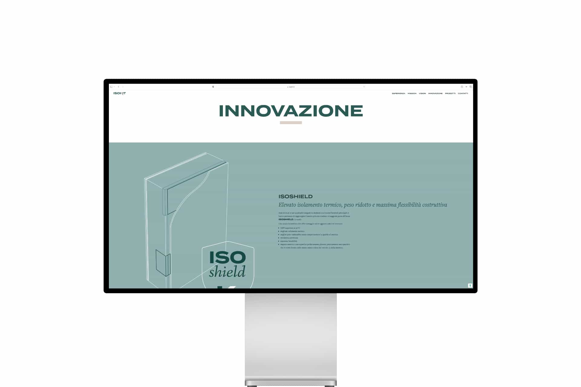 Il sito isokit.it su monitor, pagina Innovazione