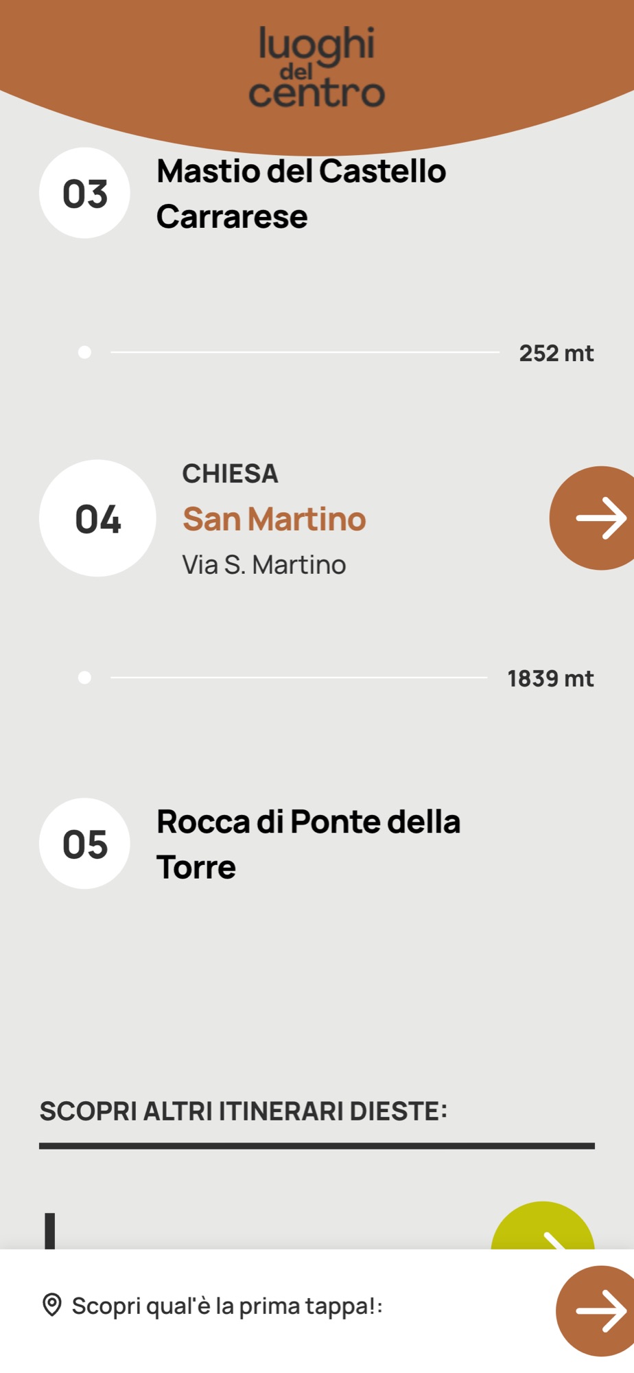 Itinerario Medievale di Este, nel suo colore terracotta, con la categoria sopra il nome della tappa