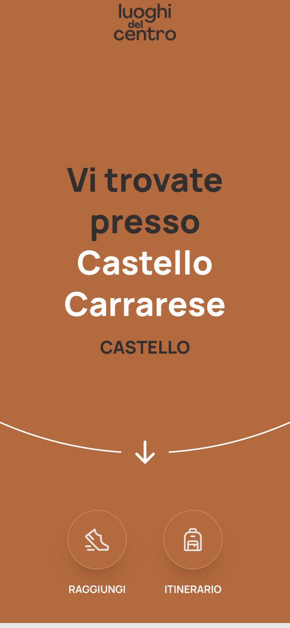 La schermata di arrivo di una tappa di Este: vi trovate presso il Castello Carrarese