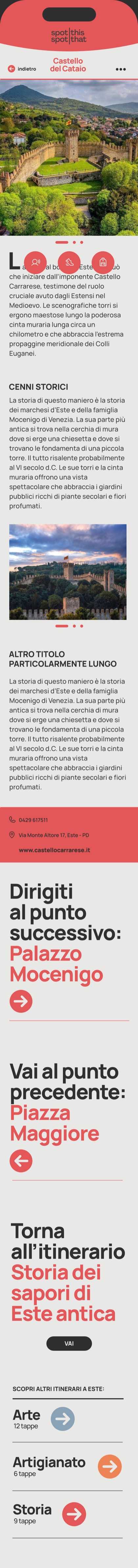 Tavola del prototipo: la tappa per intero, dalla galleria fotografica ai rimandi al punto successivo e precedente