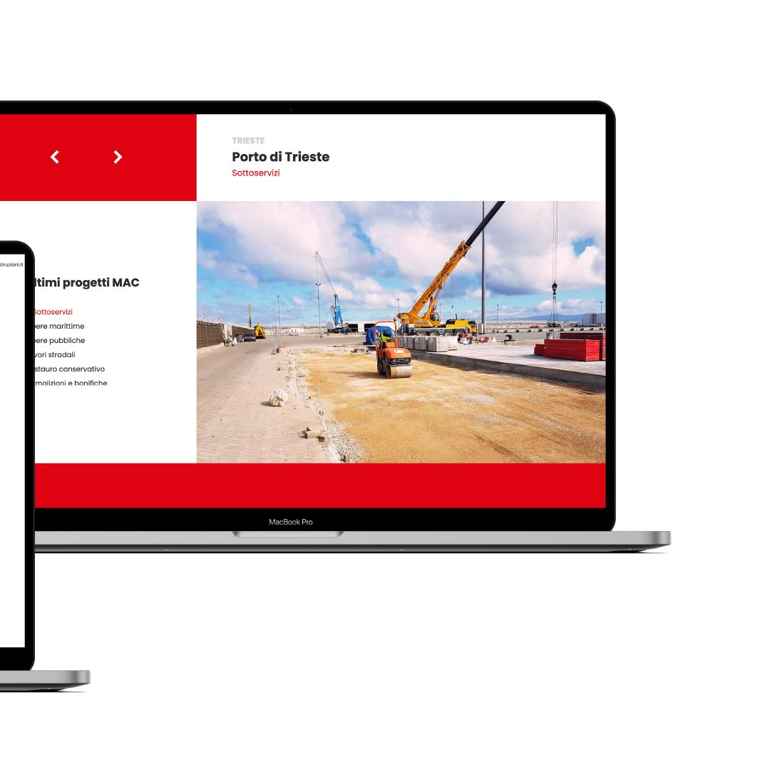 Pagina di un progetto sulla landing page MAC Costruzioni, vista su portatile