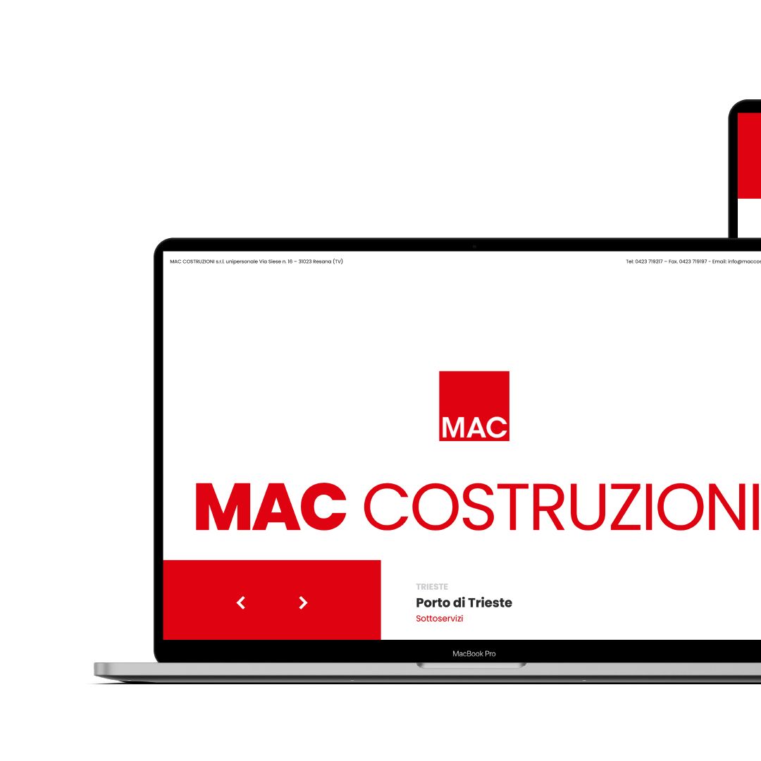 La testata della landing page MAC Costruzioni su portatile