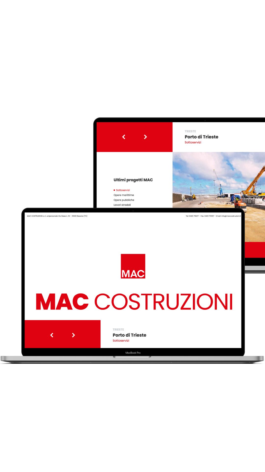 Storia verticale: la landing page di MAC Costruzioni su due portatili