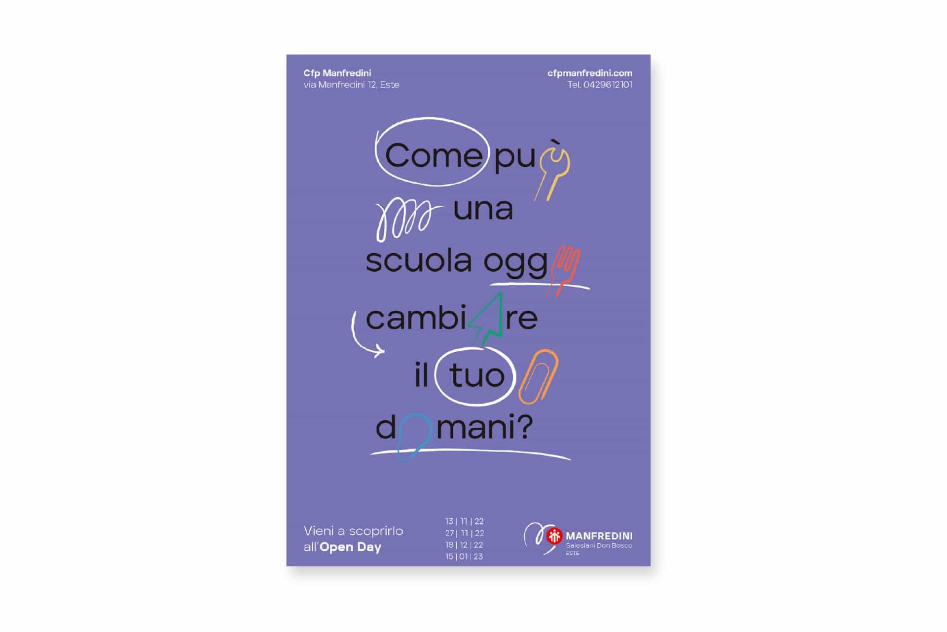 The printed Manfredini Open Day poster, on a white background