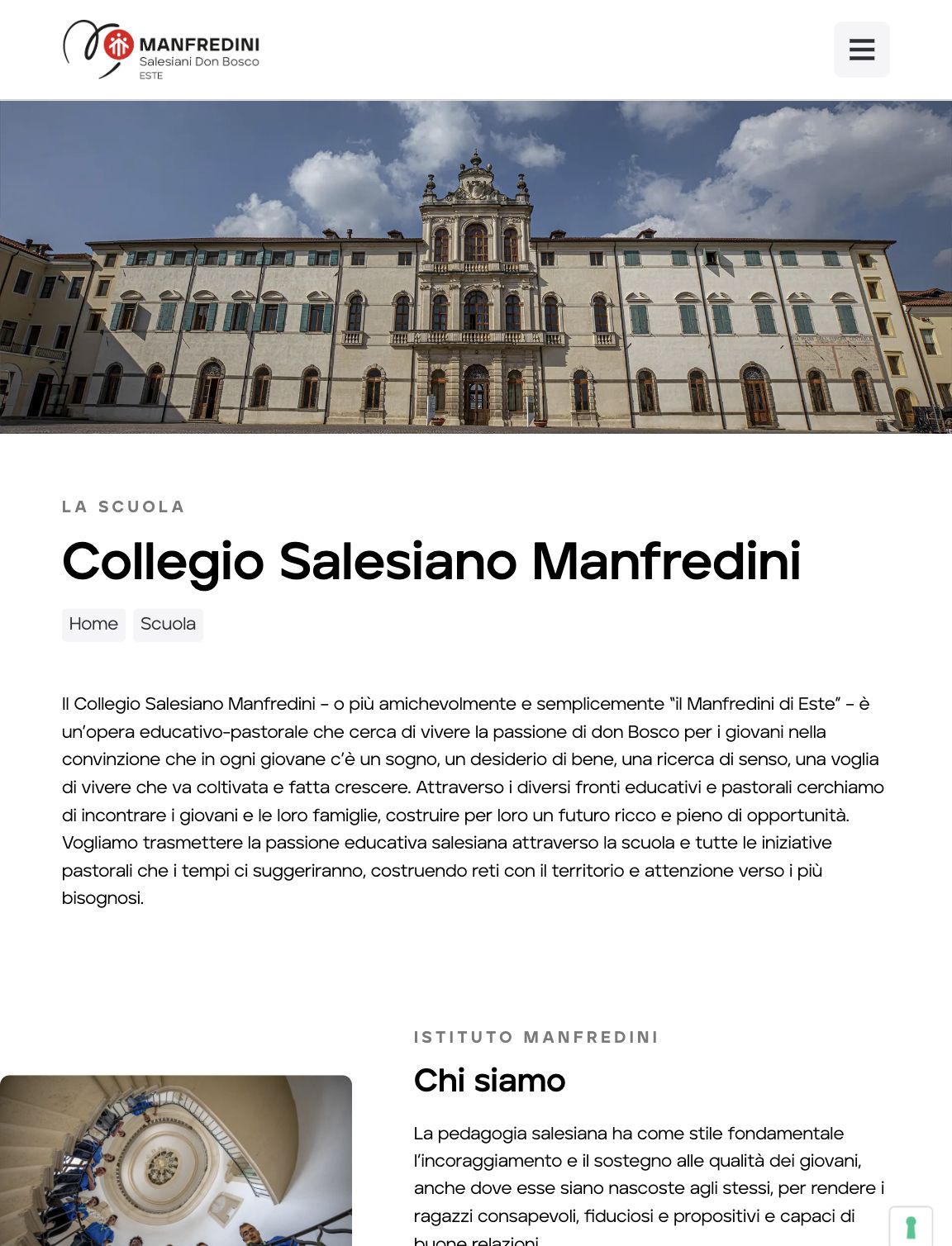 The Collegio Salesiano Manfredini page of the website, seen on a smartphone