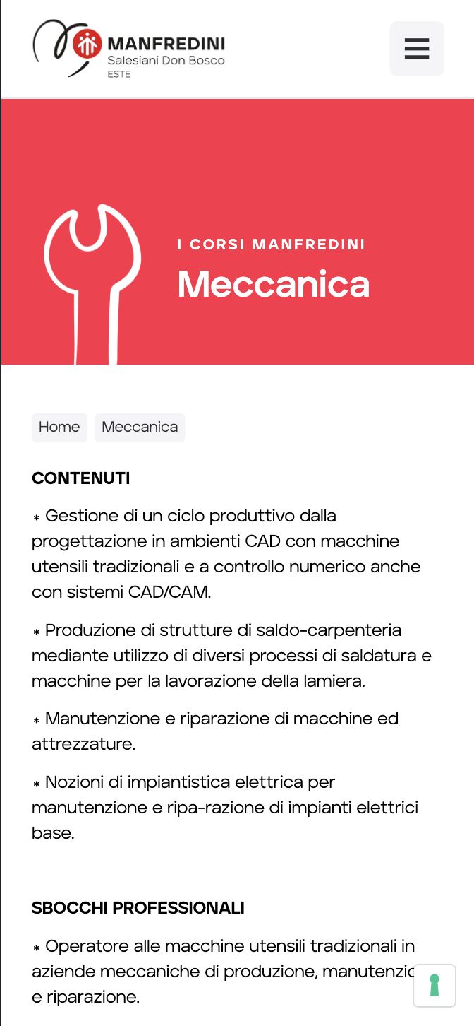 The Mechanics courses page, in red with the spanner, seen on a smartphone